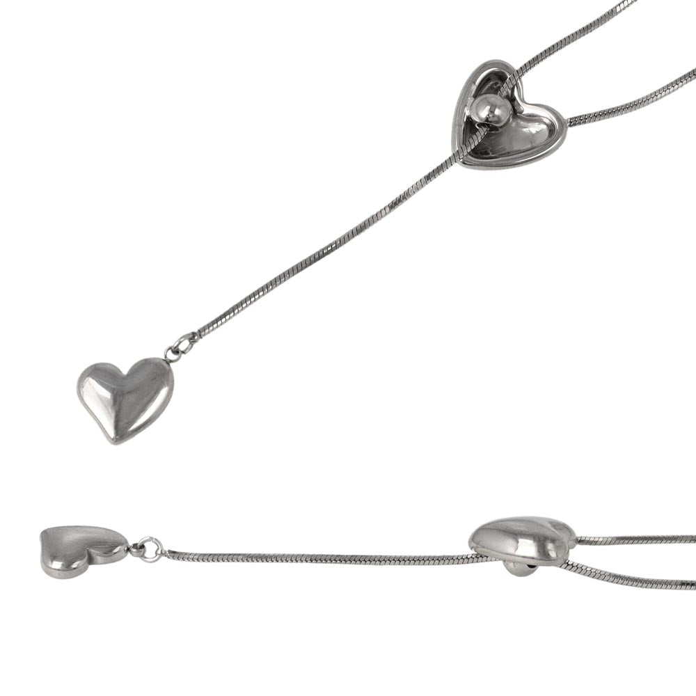 Double Heart Slider Lariat Necklace