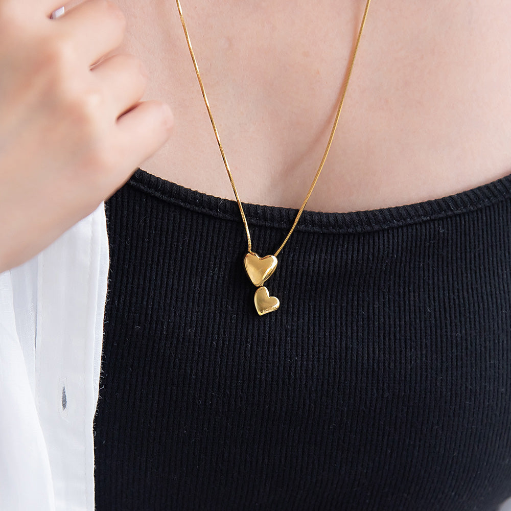 Double Heart Slider Lariat Necklace