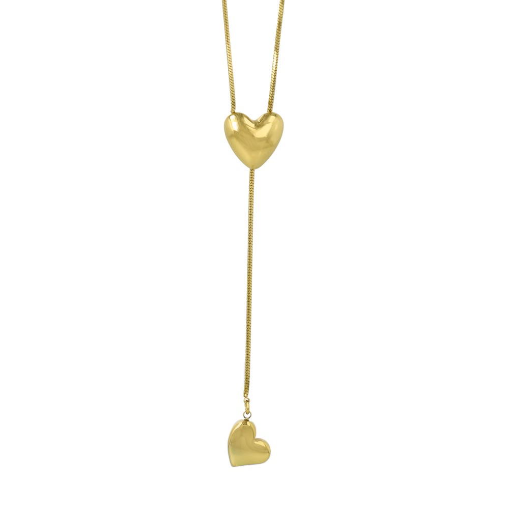 Double Heart Slider Lariat Necklace