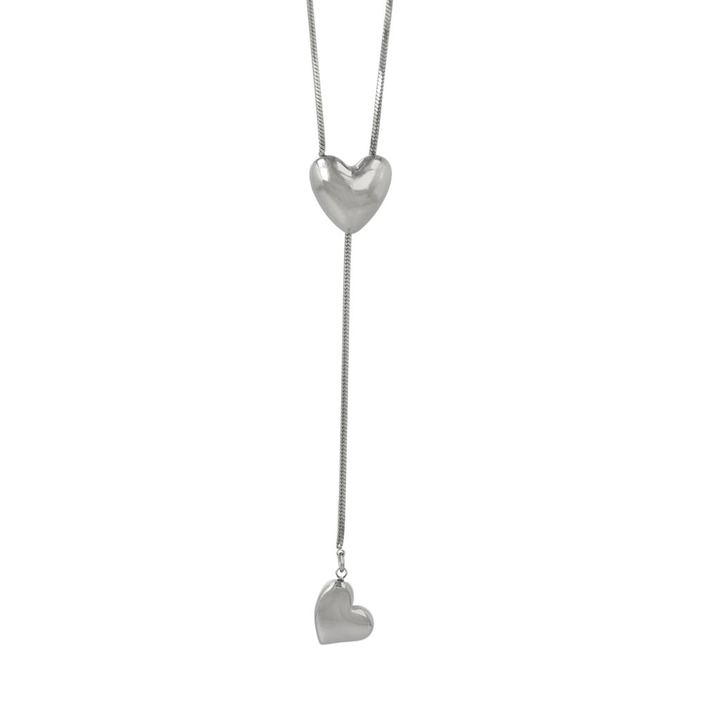 Double Heart Slider Lariat Necklace