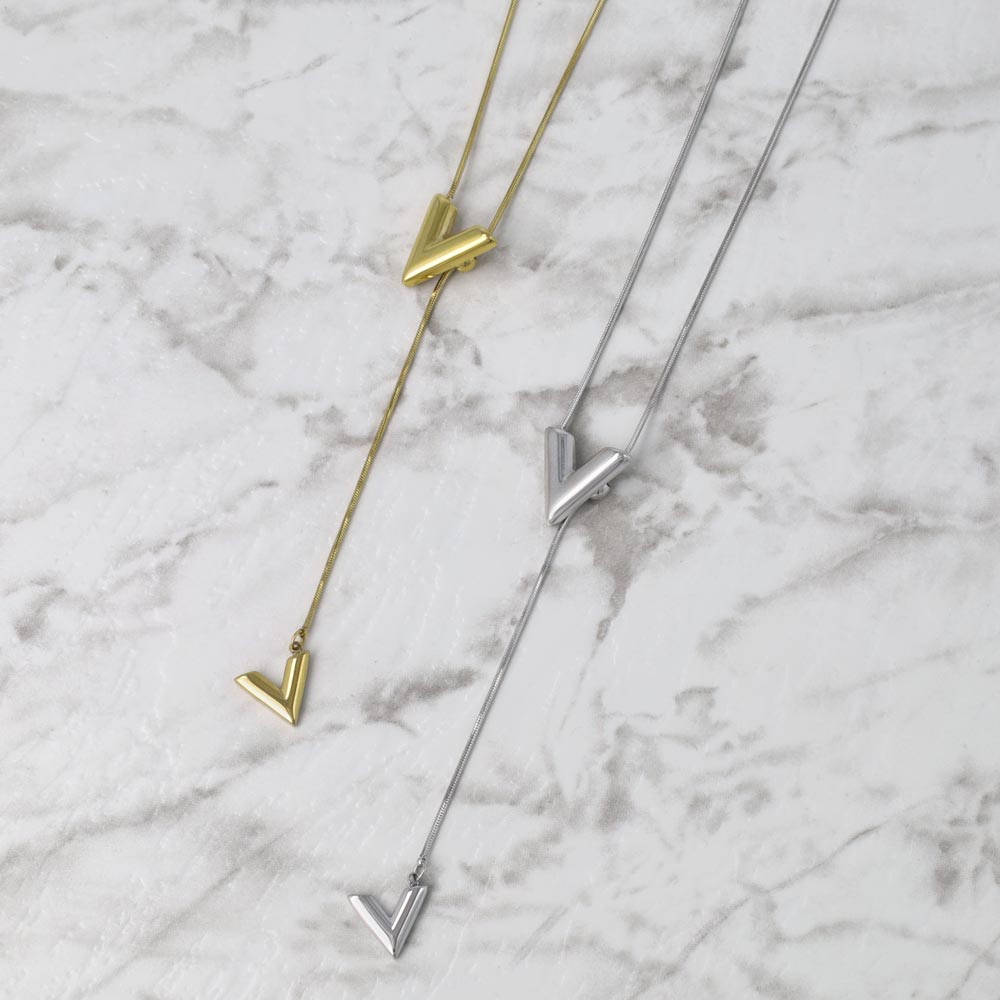 Double V Slider Lariat Necklace