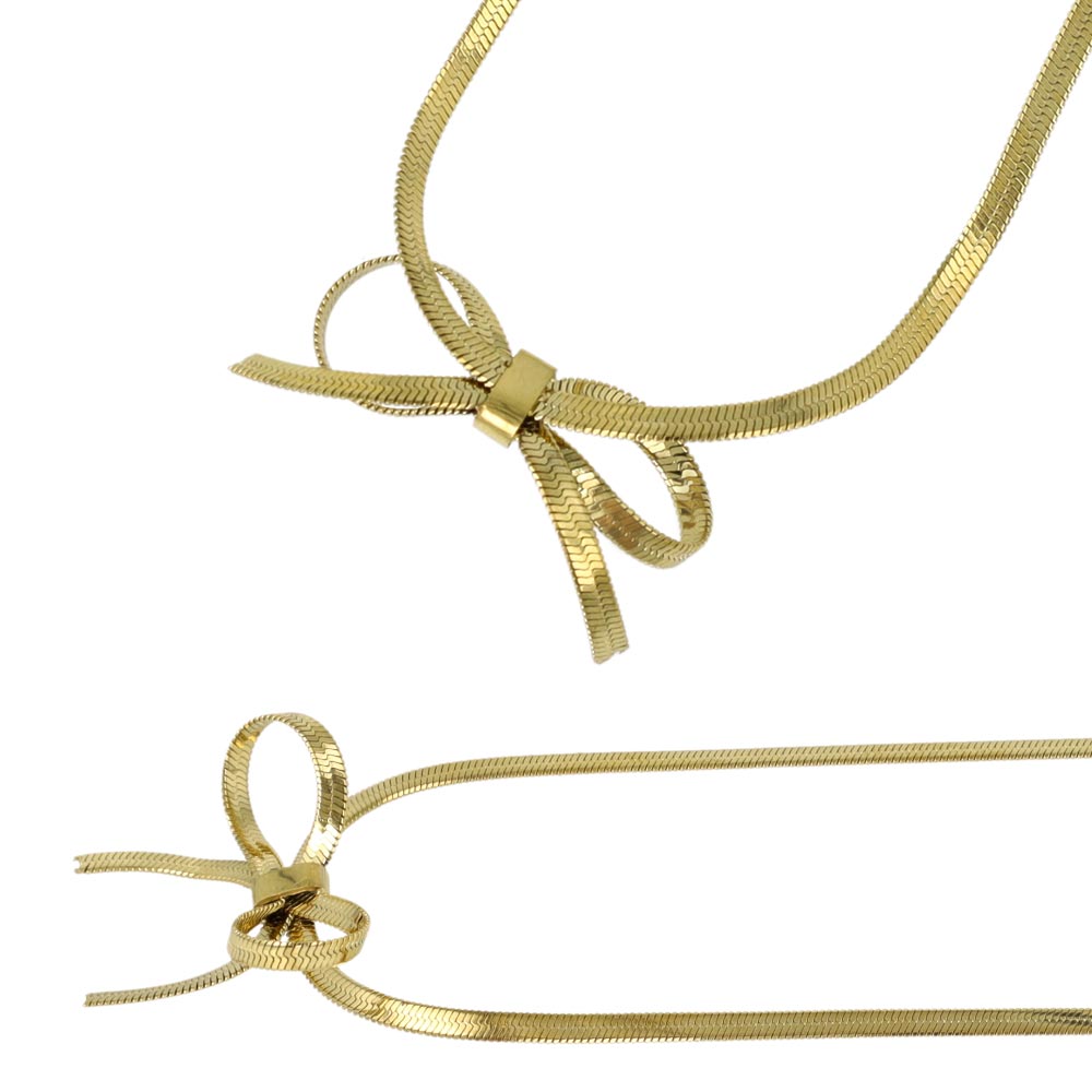 Flat Snake Chain Bow Necklace