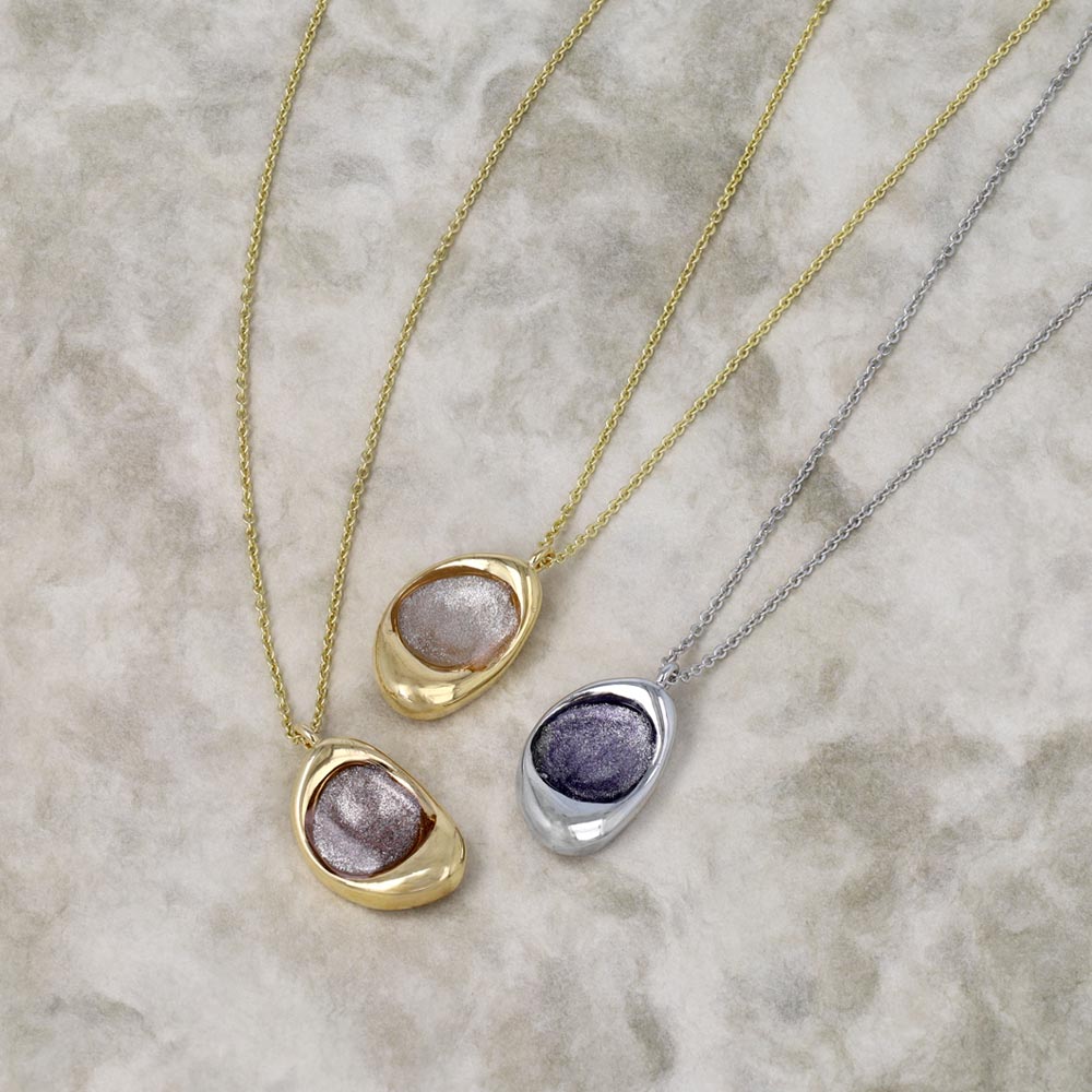 Glittering Oval Pendant Slider Necklace