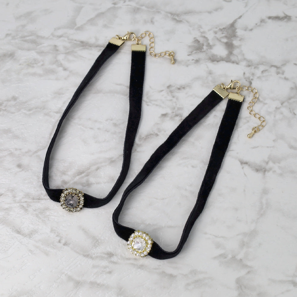Jeweled Black Velvet Choker