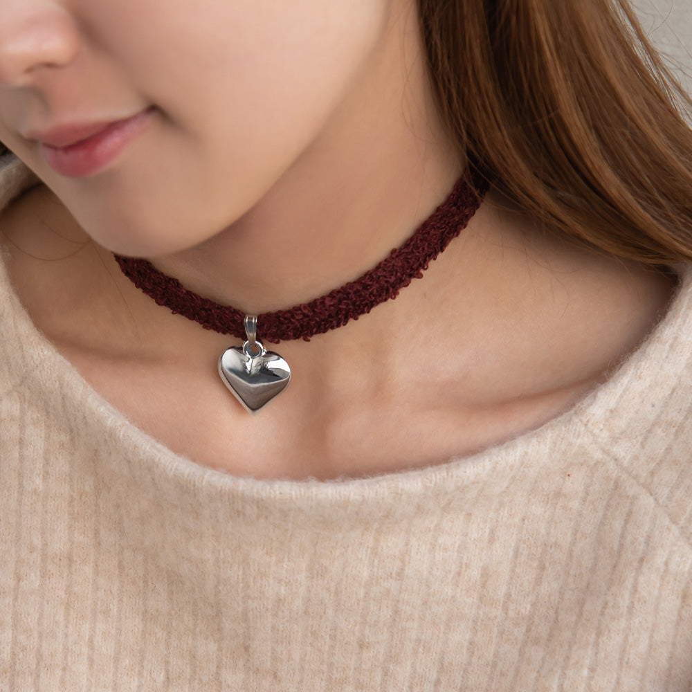 Puffy Heart Knit Choker - osewaya