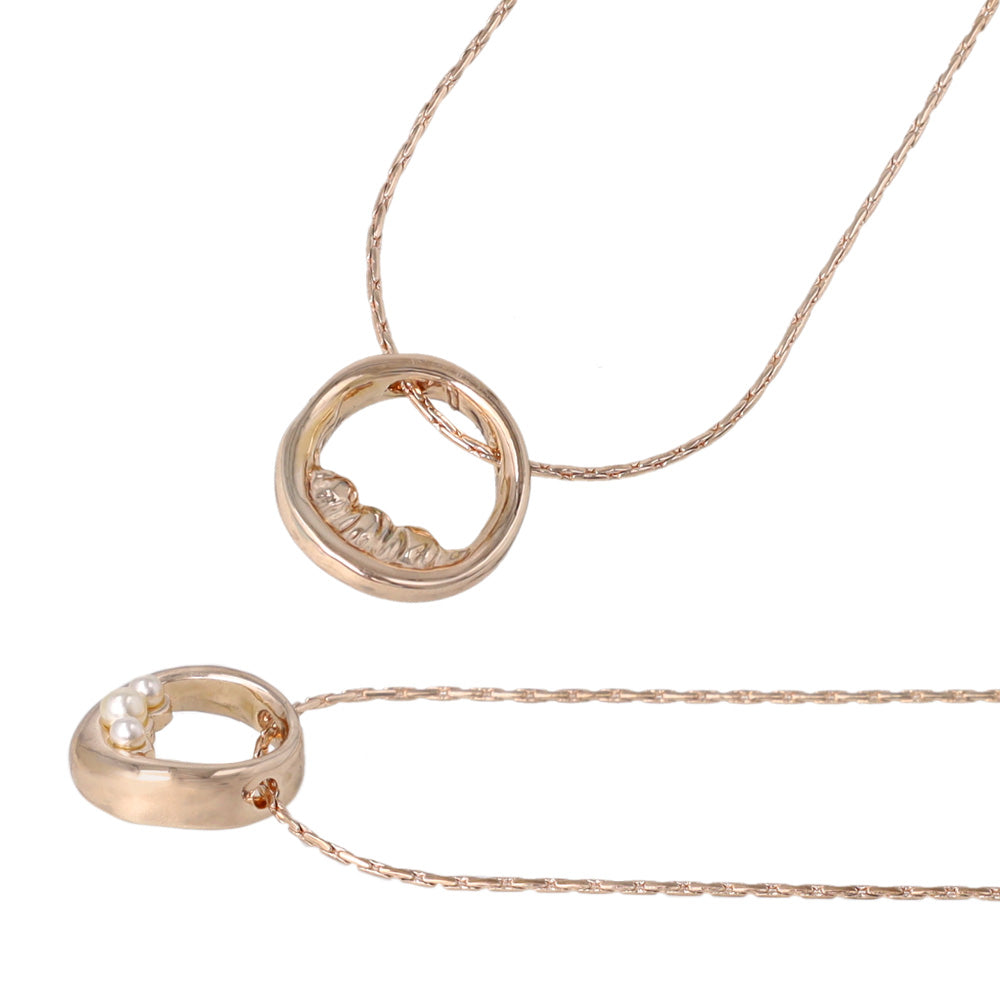 Rose Silver Tone Pearlized Circle Slider Necklace