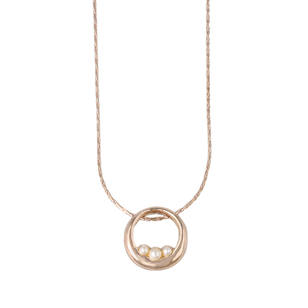 Rose Silver Tone Pearlized Circle Slider Necklace