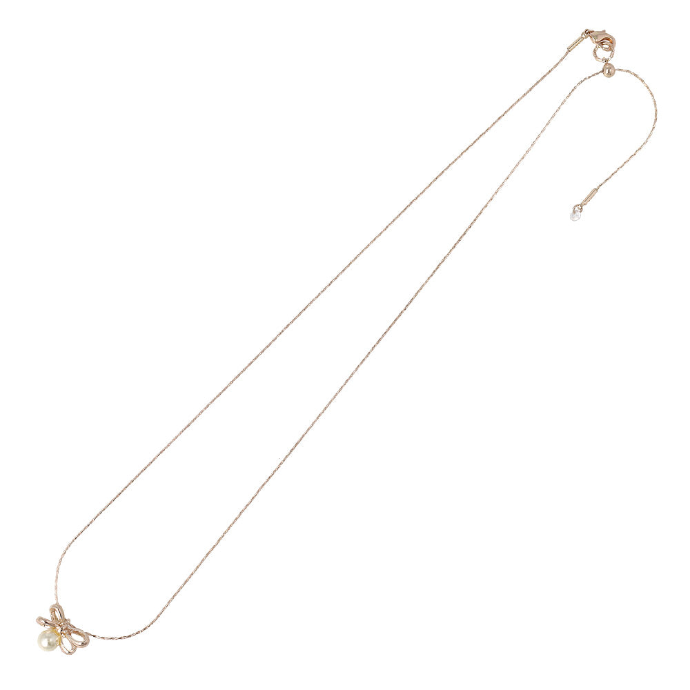 Rose Silver Tone Bow and Pearl Slider Necklace