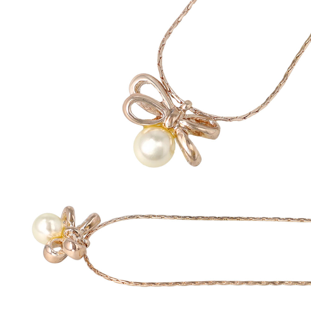 Rose Silver Tone Bow and Pearl Slider Necklace