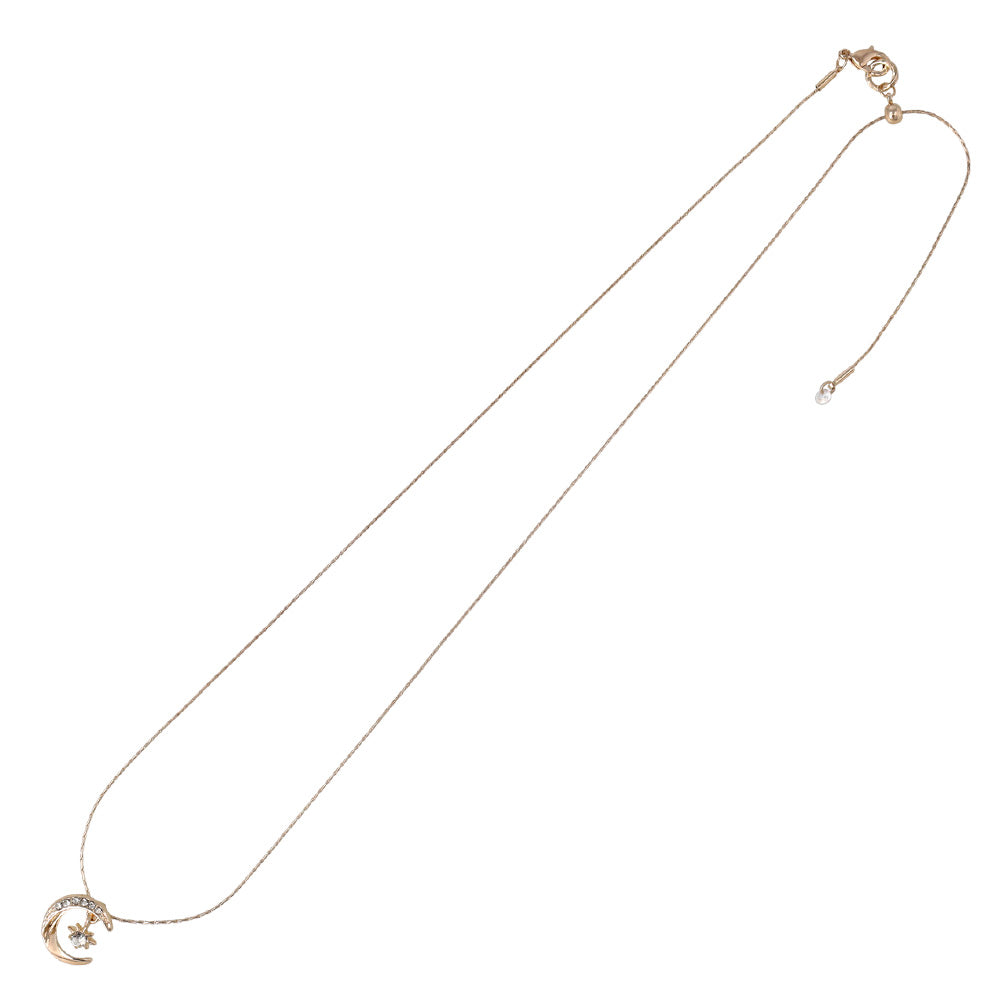 Rose Silver Tone Sparkling Moon Necklace