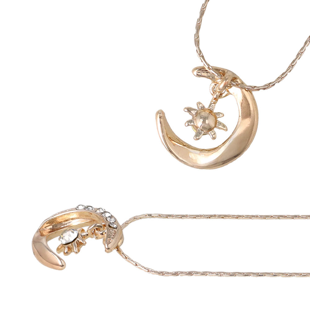 Rose Silver Tone Sparkling Moon Necklace