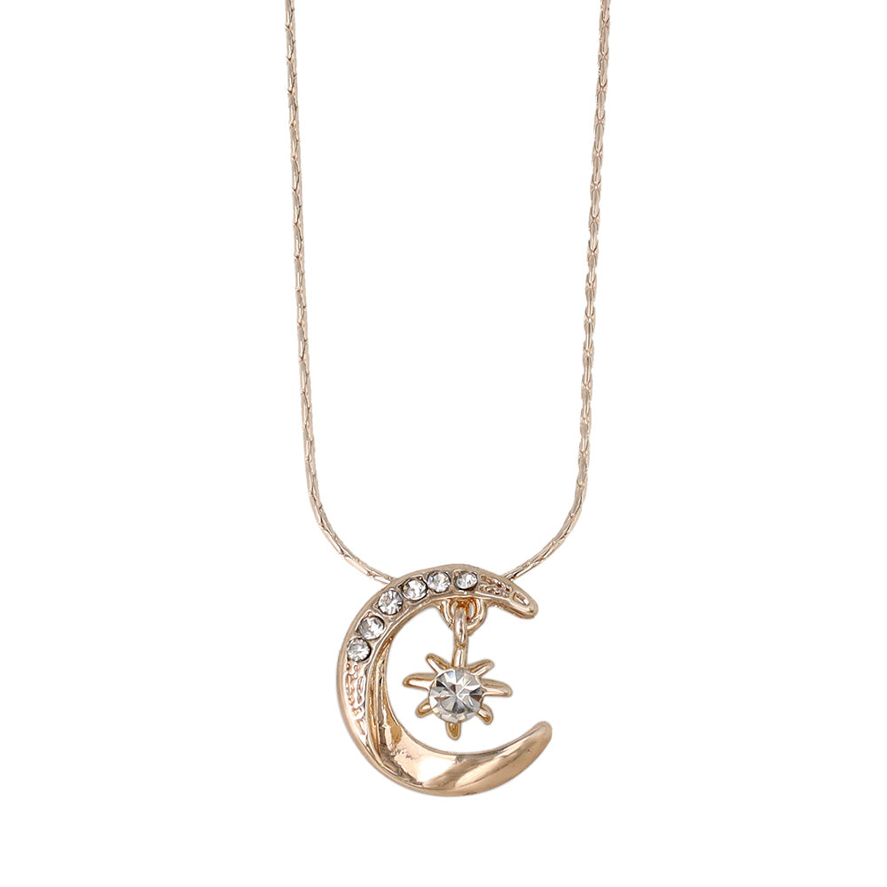 Rose Silver Tone Sparkling Moon Necklace