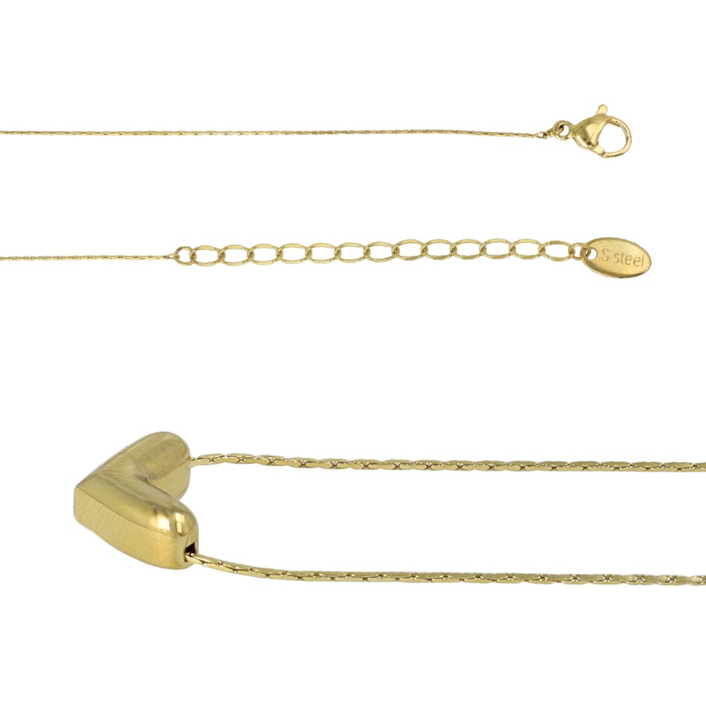 Puffed Heart Stainless Steel Necklace