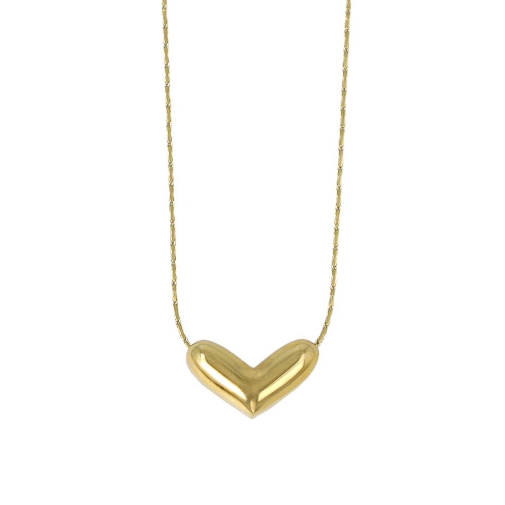 Puffed Heart Stainless Steel Necklace