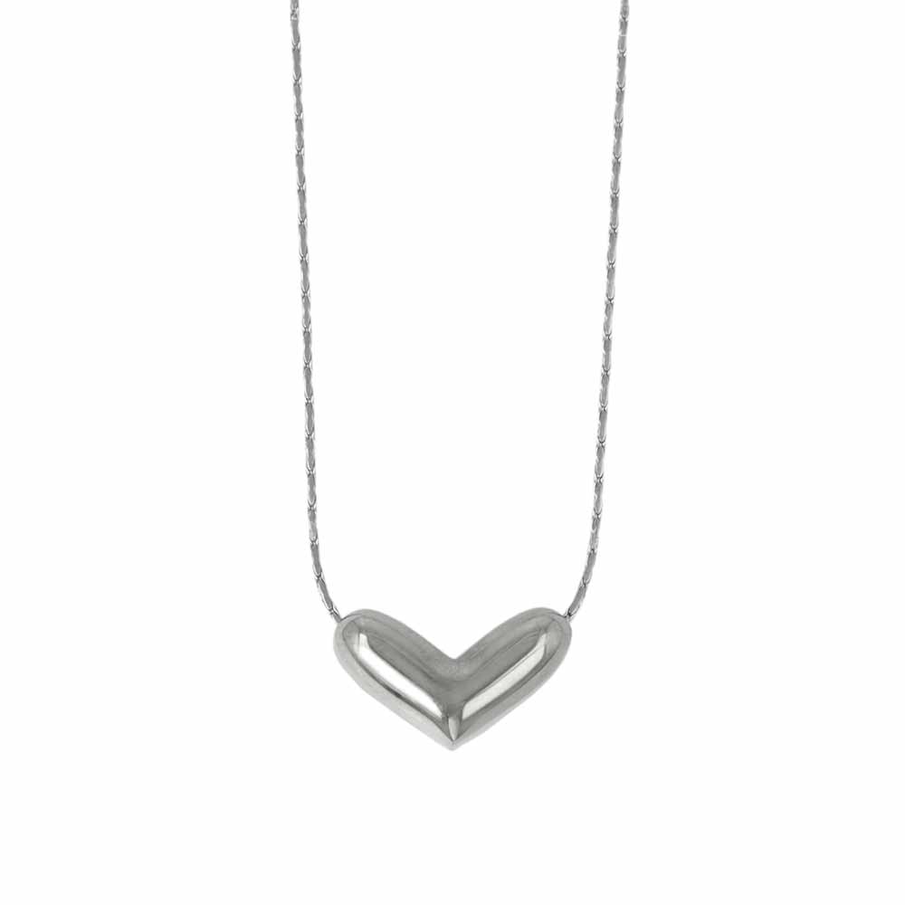 Puffed Heart Stainless Steel Necklace