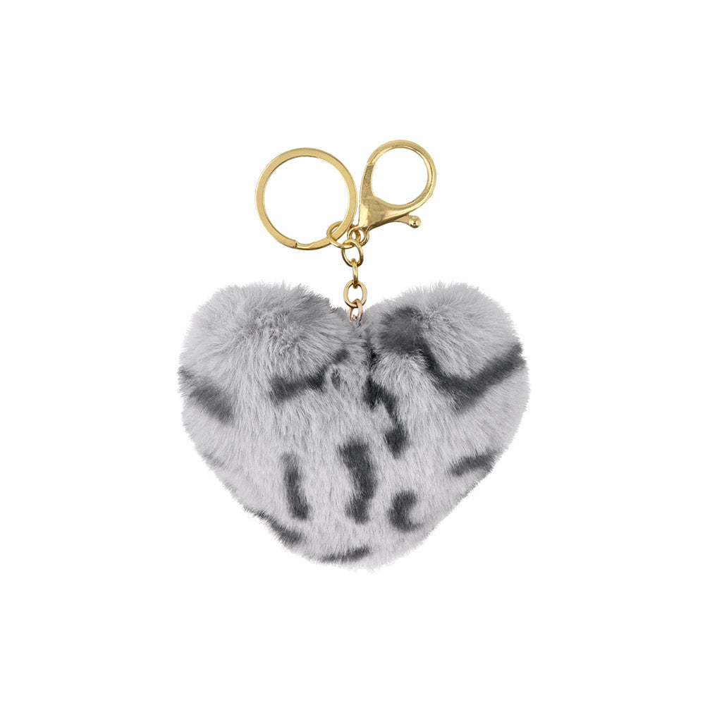 Fluffy Leopard Print Heart Keychain