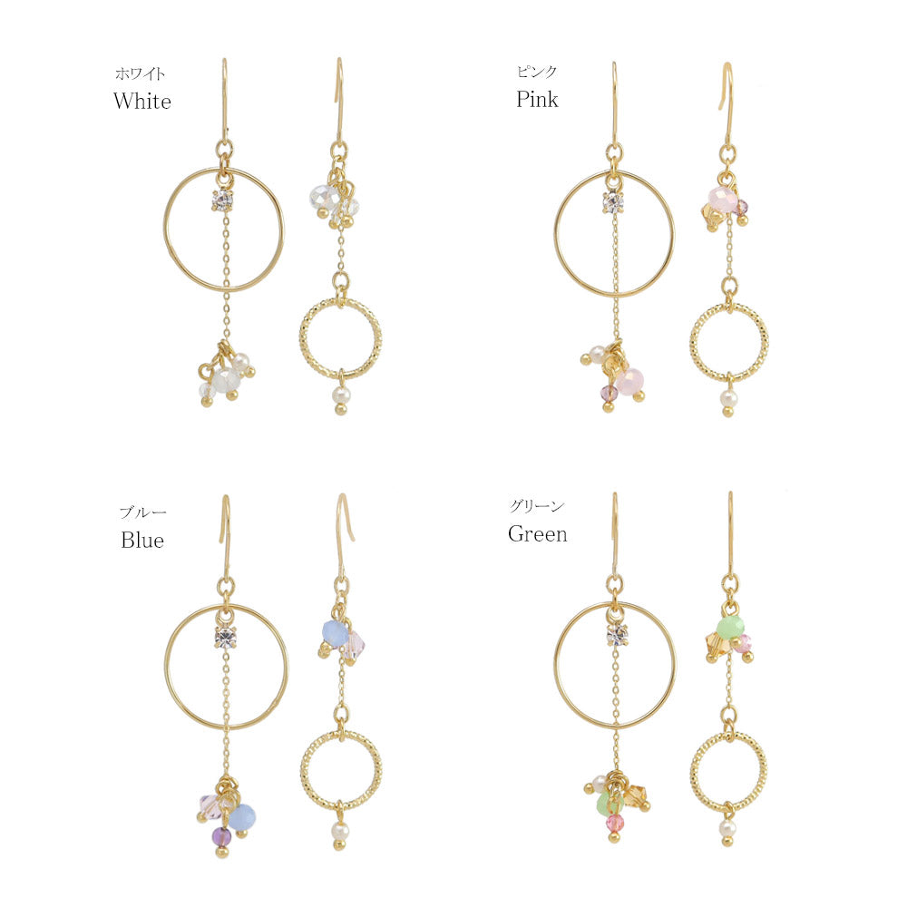 Beaded Circle Drop Mismatched Earrings