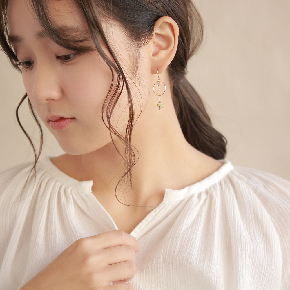 Beaded Circle Drop Mismatched Earrings