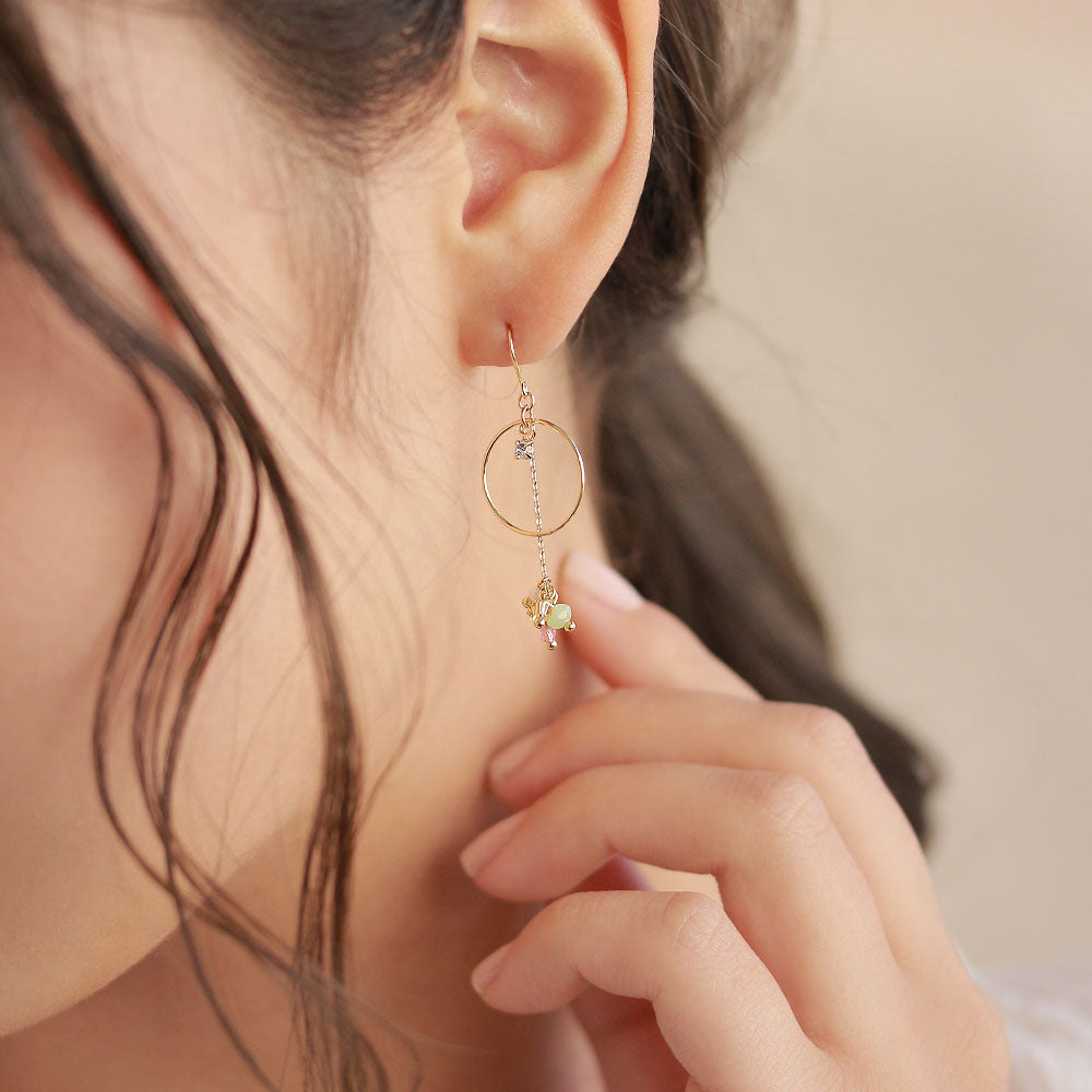 Beaded Circle Drop Mismatched Earrings