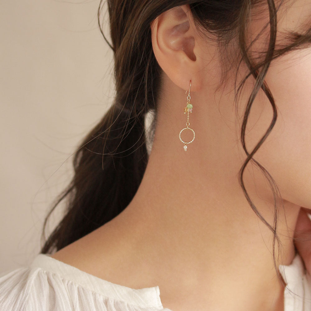 Beaded Circle Drop Mismatched Earrings