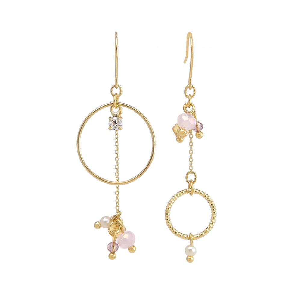 Beaded Circle Drop Mismatched Earrings