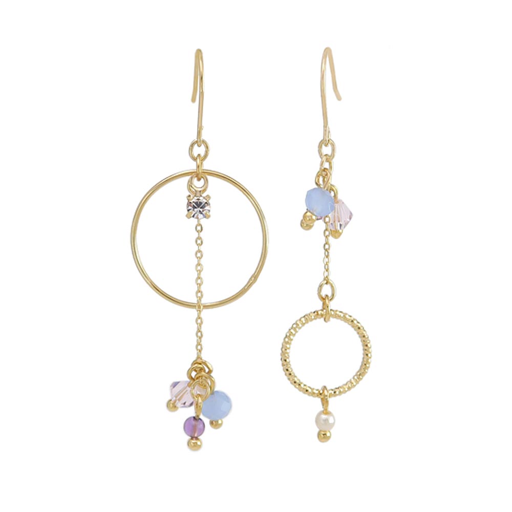 Beaded Circle Drop Mismatched Earrings