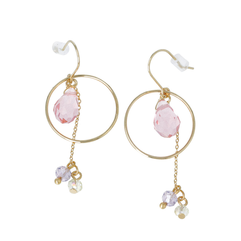Circle and Gemmed Chain Drop Earrings