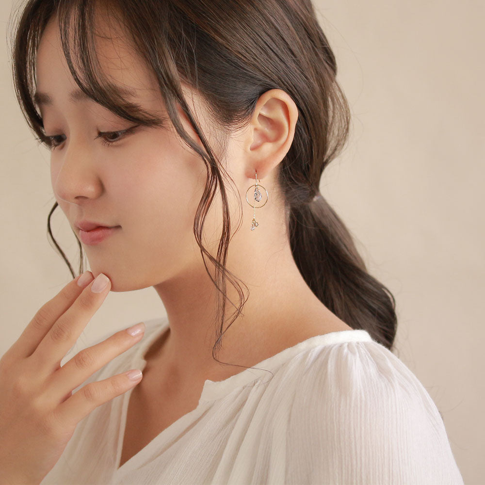 Circle and Gemmed Chain Drop Earrings