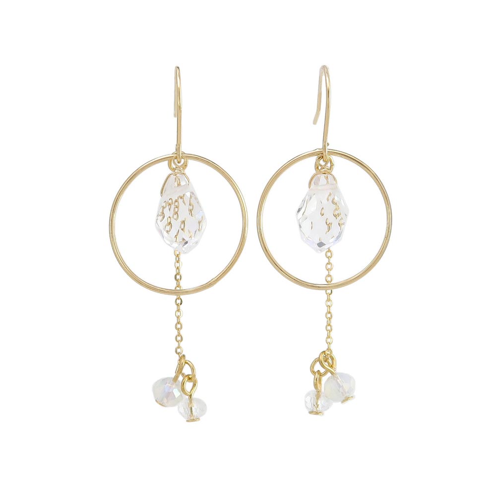 Circle and Gemmed Chain Drop Earrings