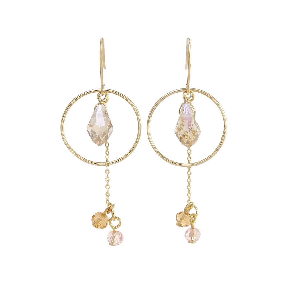 Circle and Gemmed Chain Drop Earrings