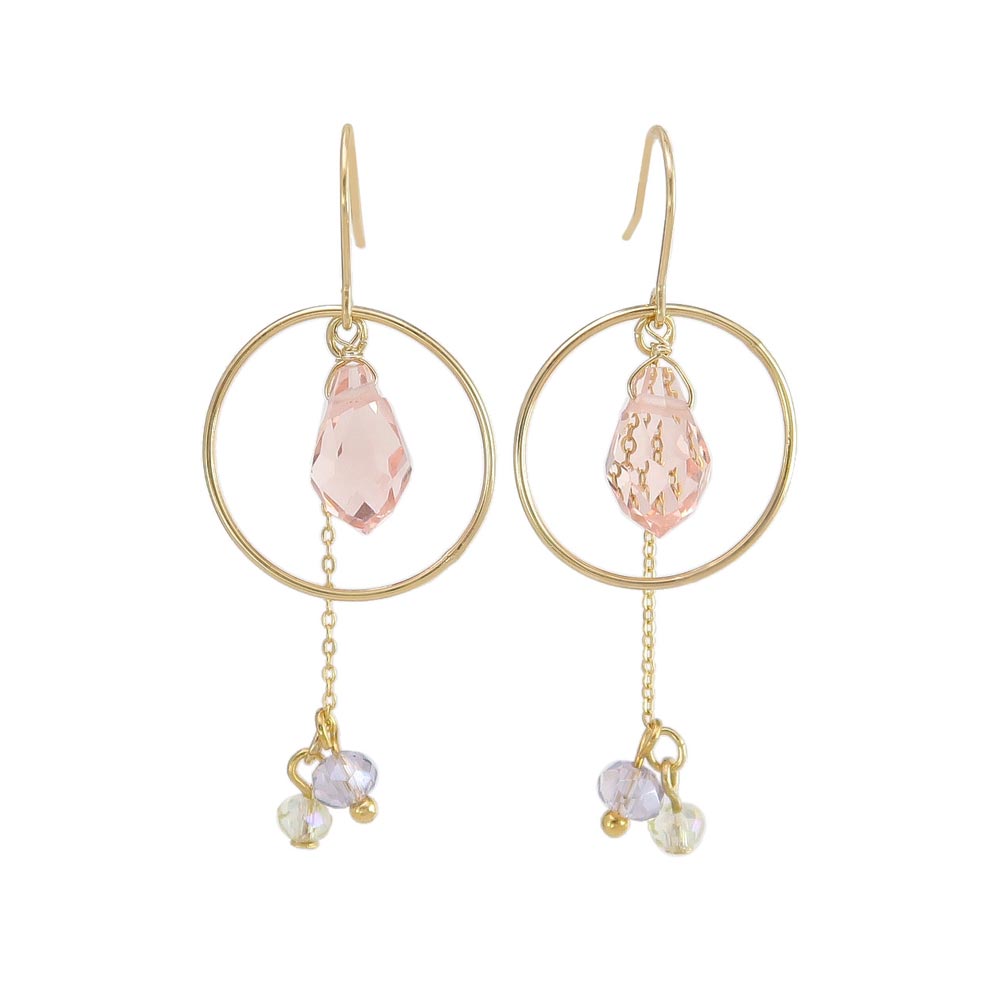 Circle and Gemmed Chain Drop Earrings