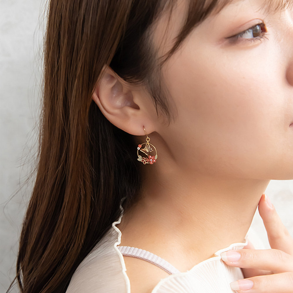 Butterfly and Flower Ornate Circle Earrings