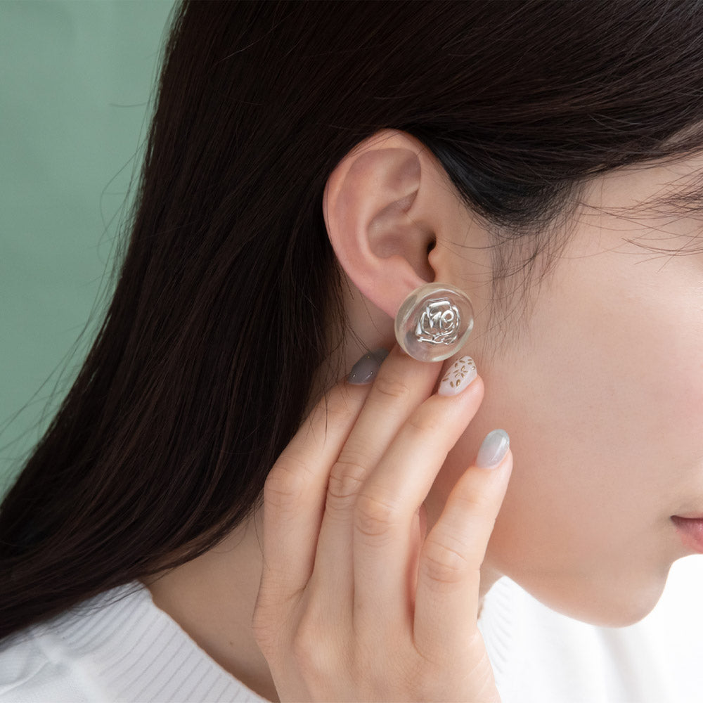 Rose Relief Clear Button Studs
