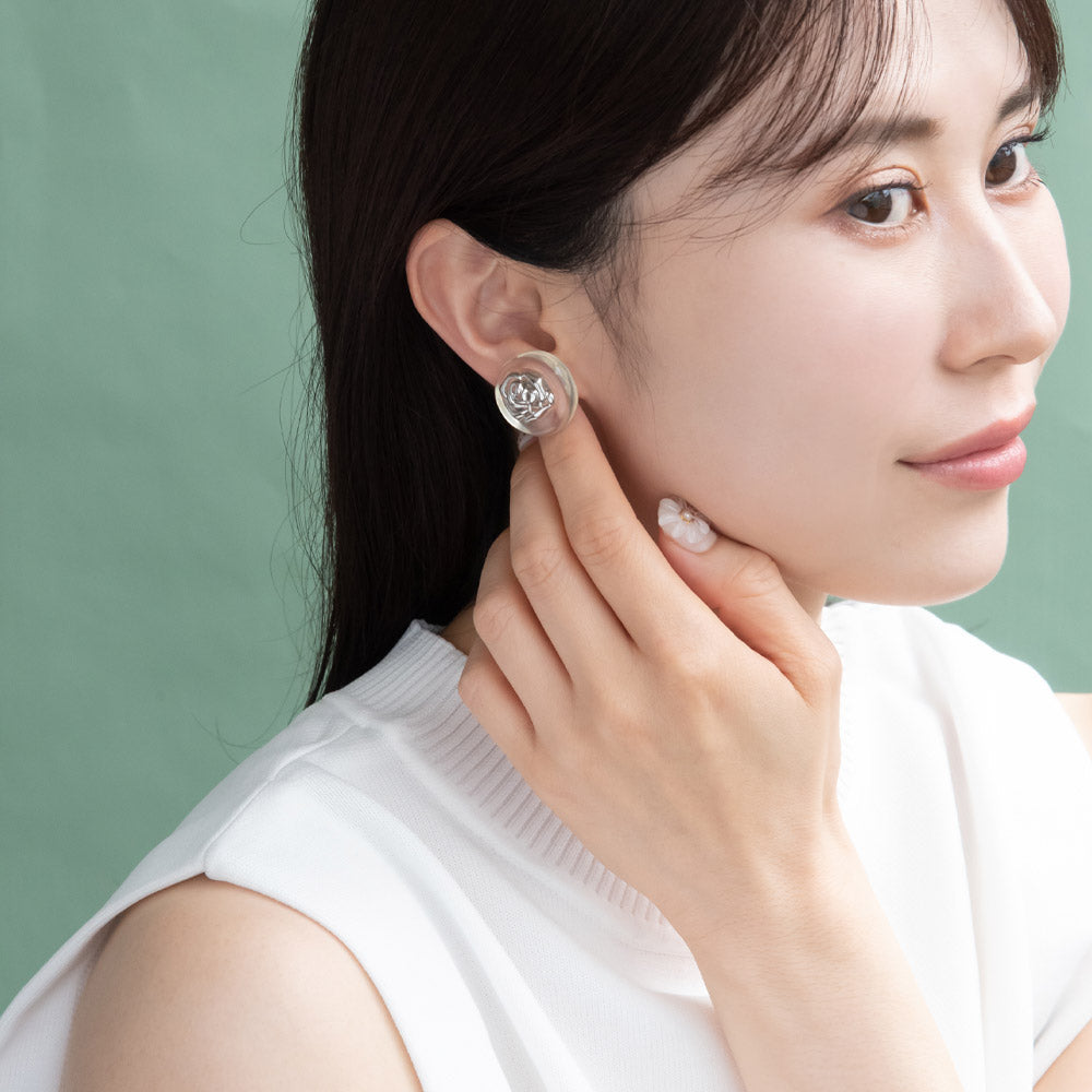 Rose Relief Clear Button Studs