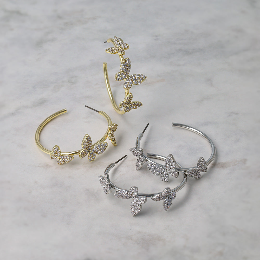 Pave Butterfly Hoop Earrings - osewaya
