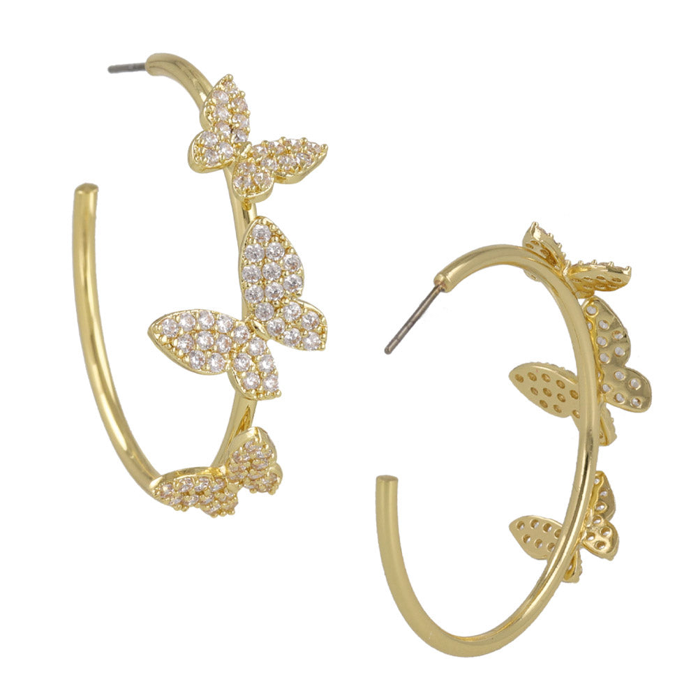 Pave Butterfly Hoop Earrings
