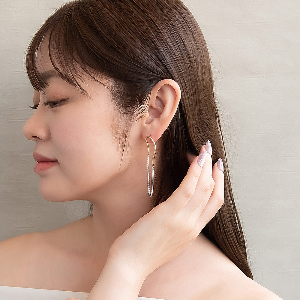 Long Oval Half Chain Earrings - osewaya