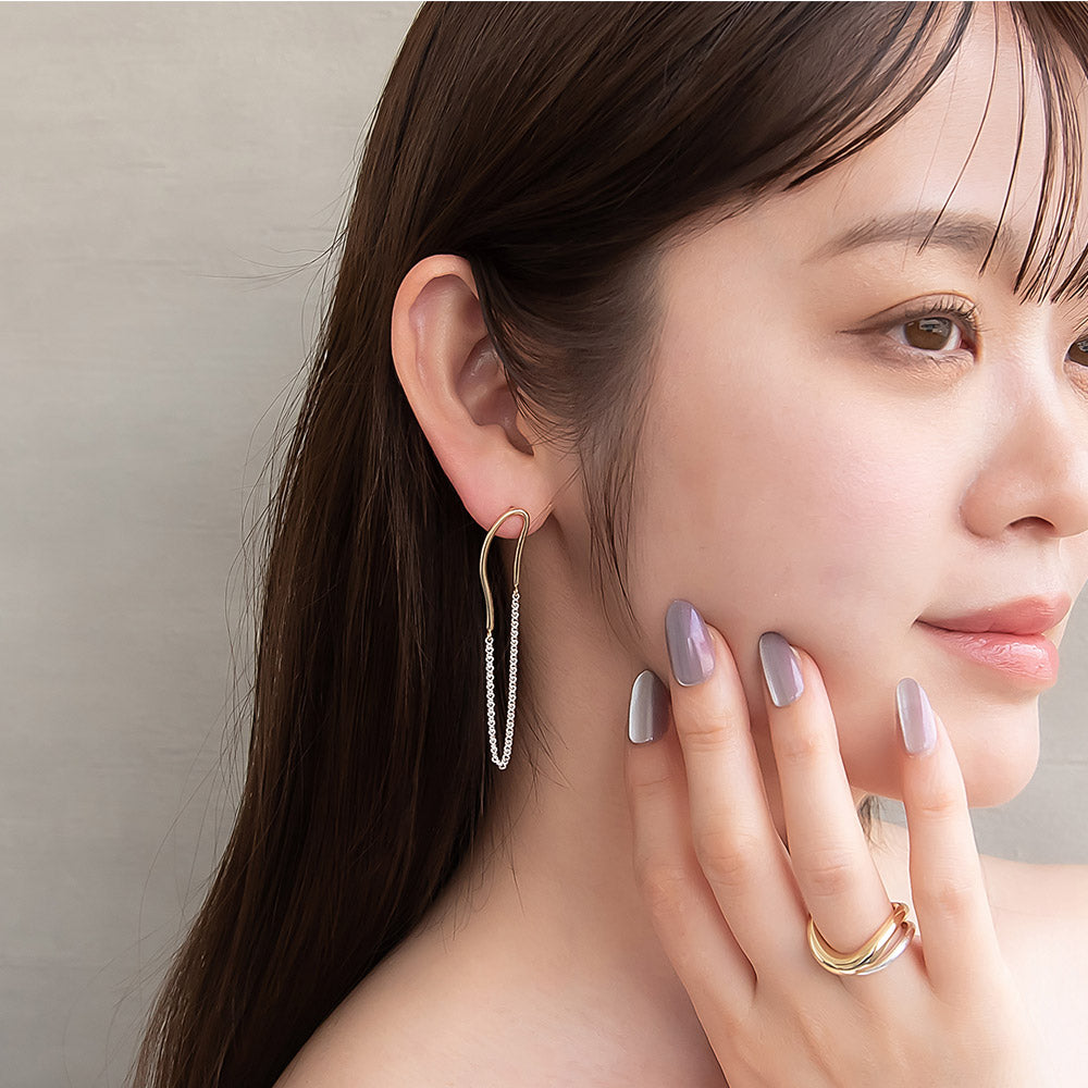 Long Oval Half Chain Earrings