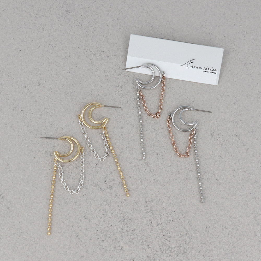 Crescent Moon Chain Drop Earrings - osewaya