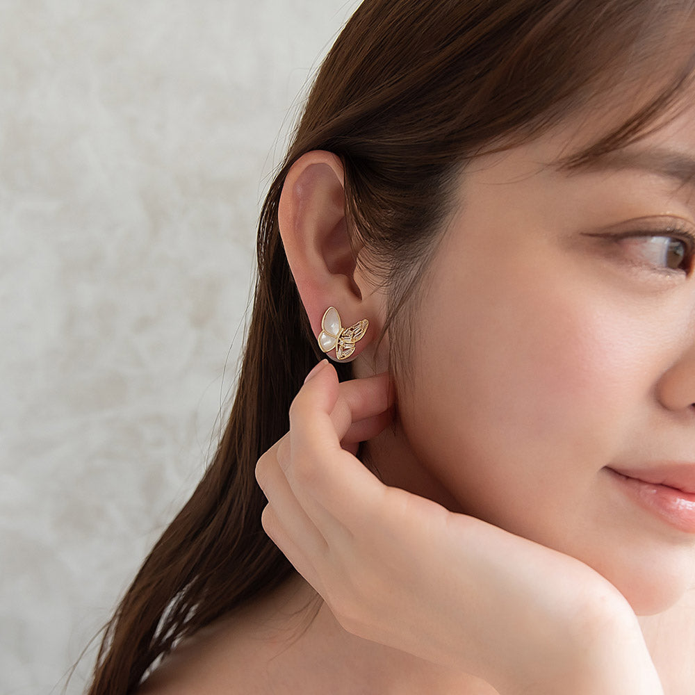 CZ Shell Butterfly Front Back Earrings