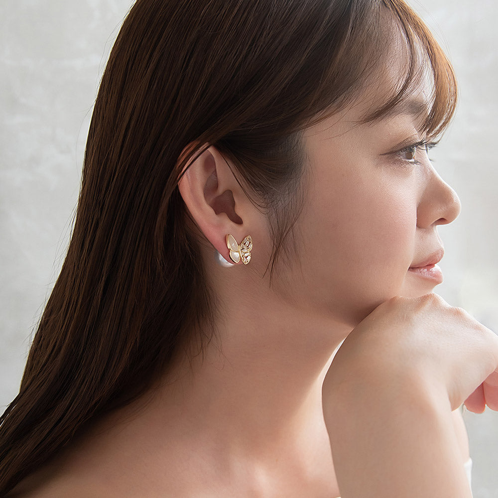 CZ Shell Butterfly Front Back Earrings - osewaya