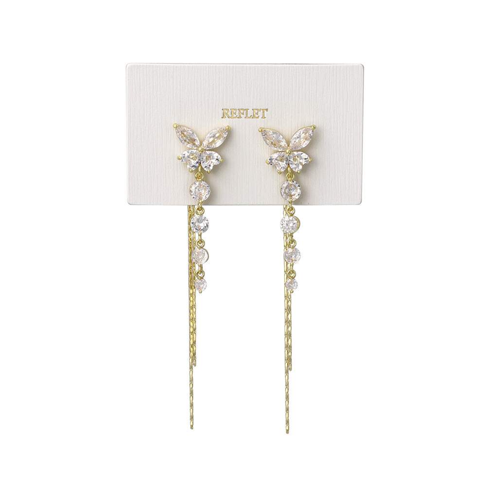 CZ Butterfly Long Drop Front Back Earrings