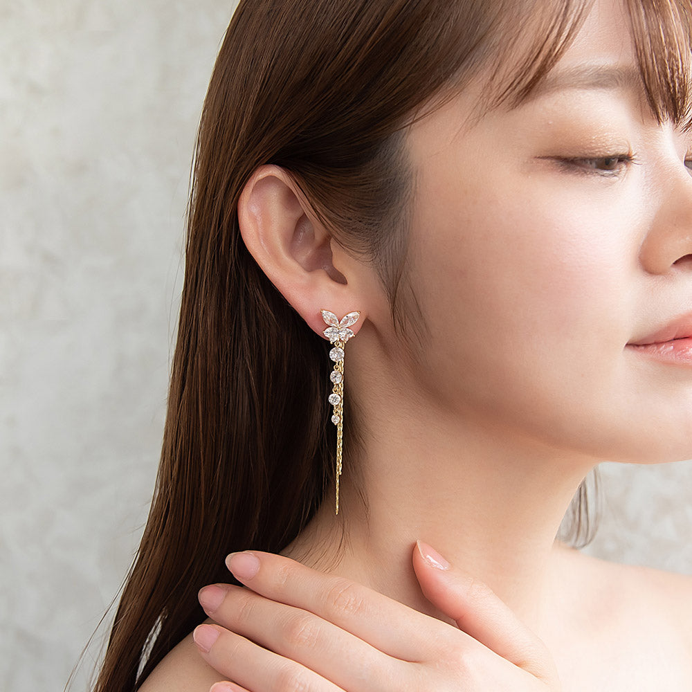 CZ Butterfly Long Drop Front Back Earrings - osewaya