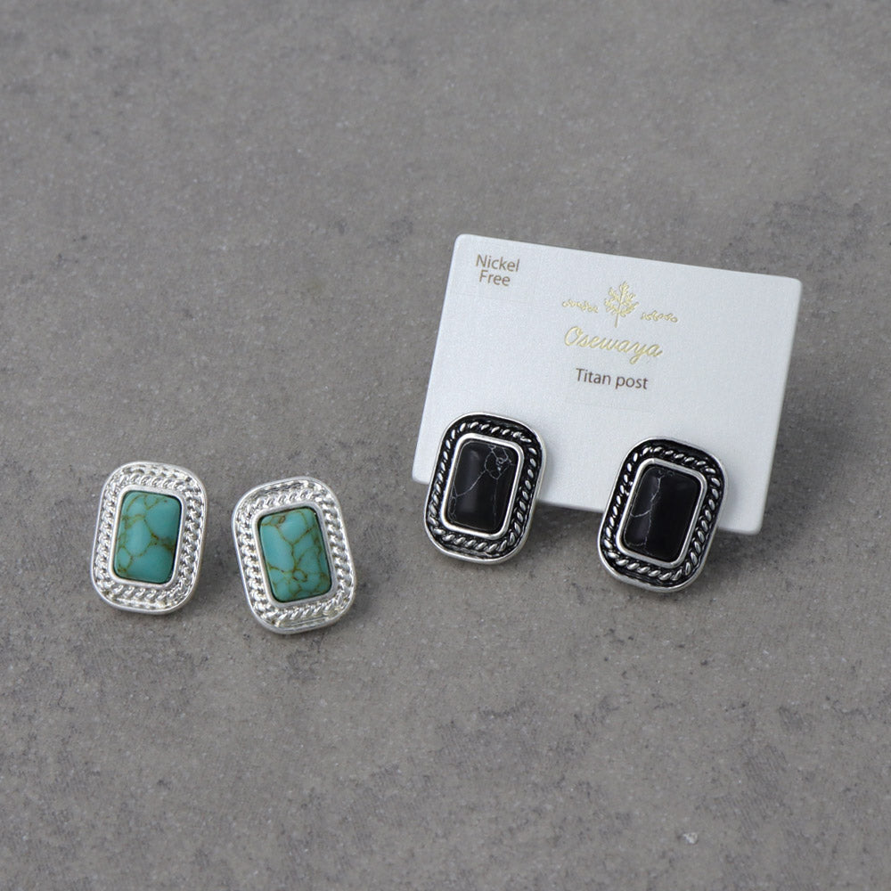 Rectangle Concho Stud Earrings - osewaya