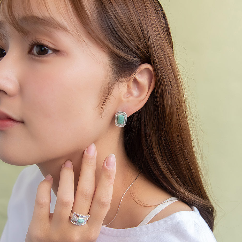 Rectangle Concho Stud Earrings - osewaya