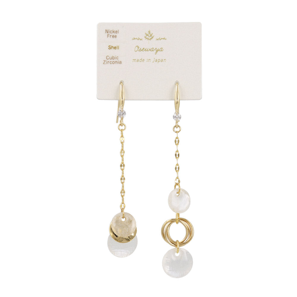 Shell and Metal Mixed Circle Drop Earrings