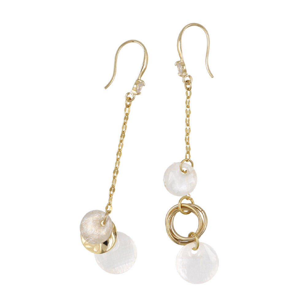 Shell and Metal Mixed Circle Drop Earrings