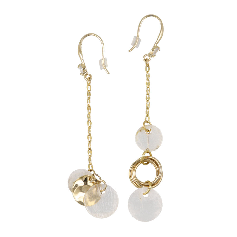 Shell and Metal Mixed Circle Drop Earrings