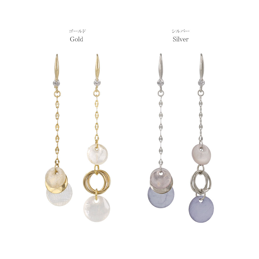 Shell and Metal Mixed Circle Drop Earrings