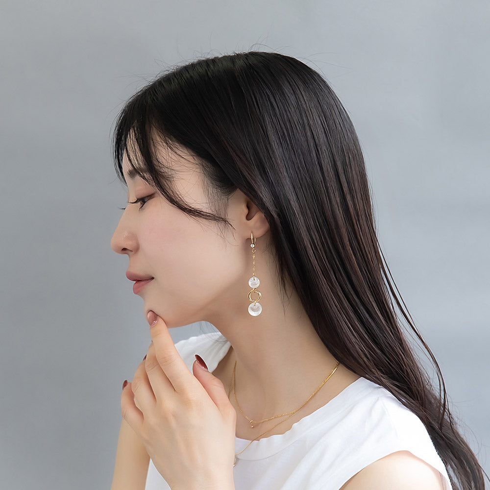 Shell and Metal Mixed Circle Drop Earrings - osewaya